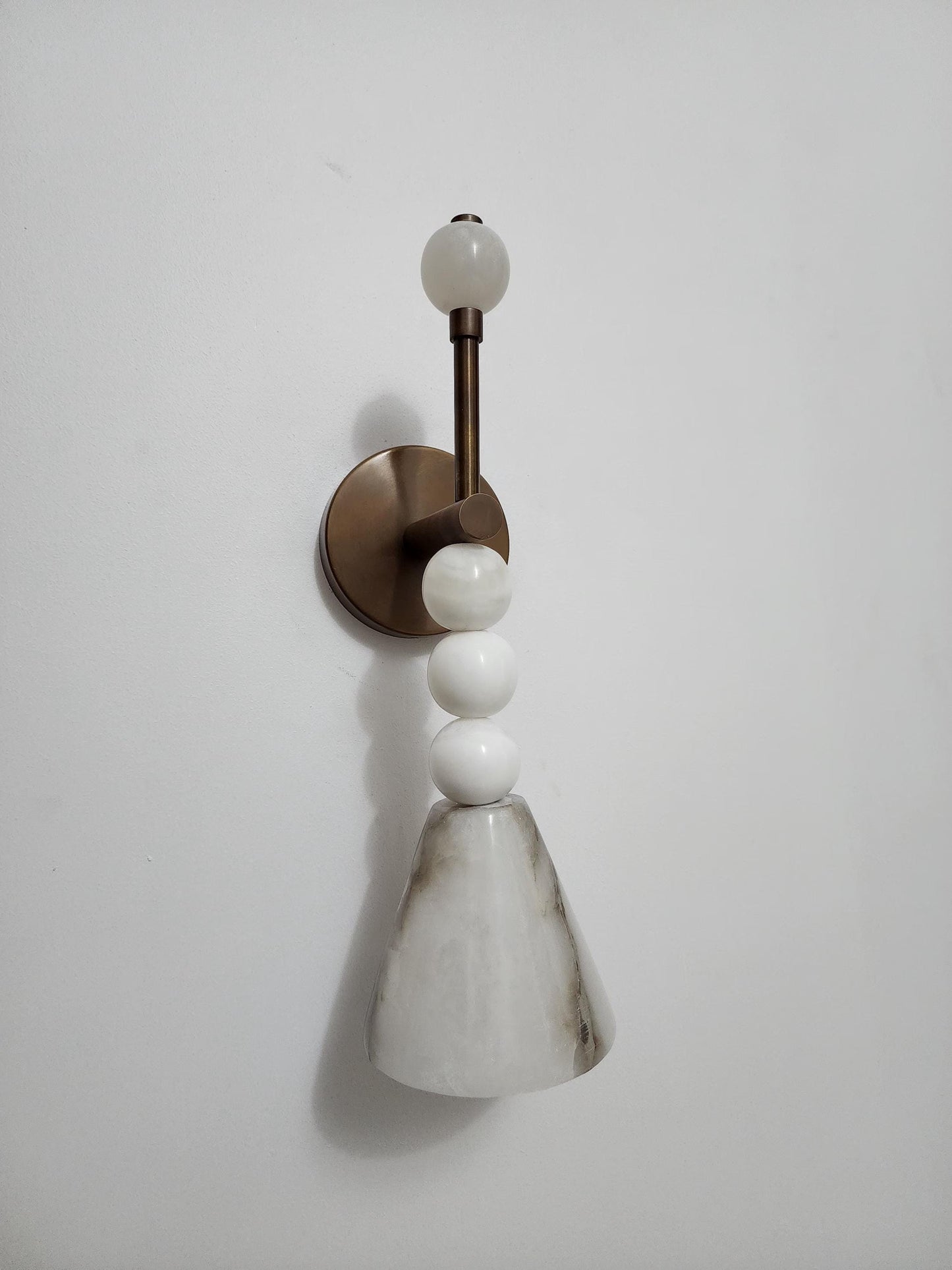 Alabaster Beaded Wall Sconce — Solid Brass | Marble Cone Shade | Wall Lamp