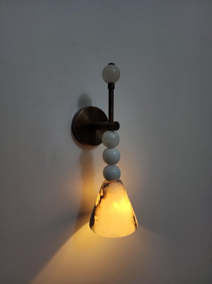 Handcrafted Alabaster & Brass Wall Sconce | Cone Marble Shade Luxury Wall Lamp