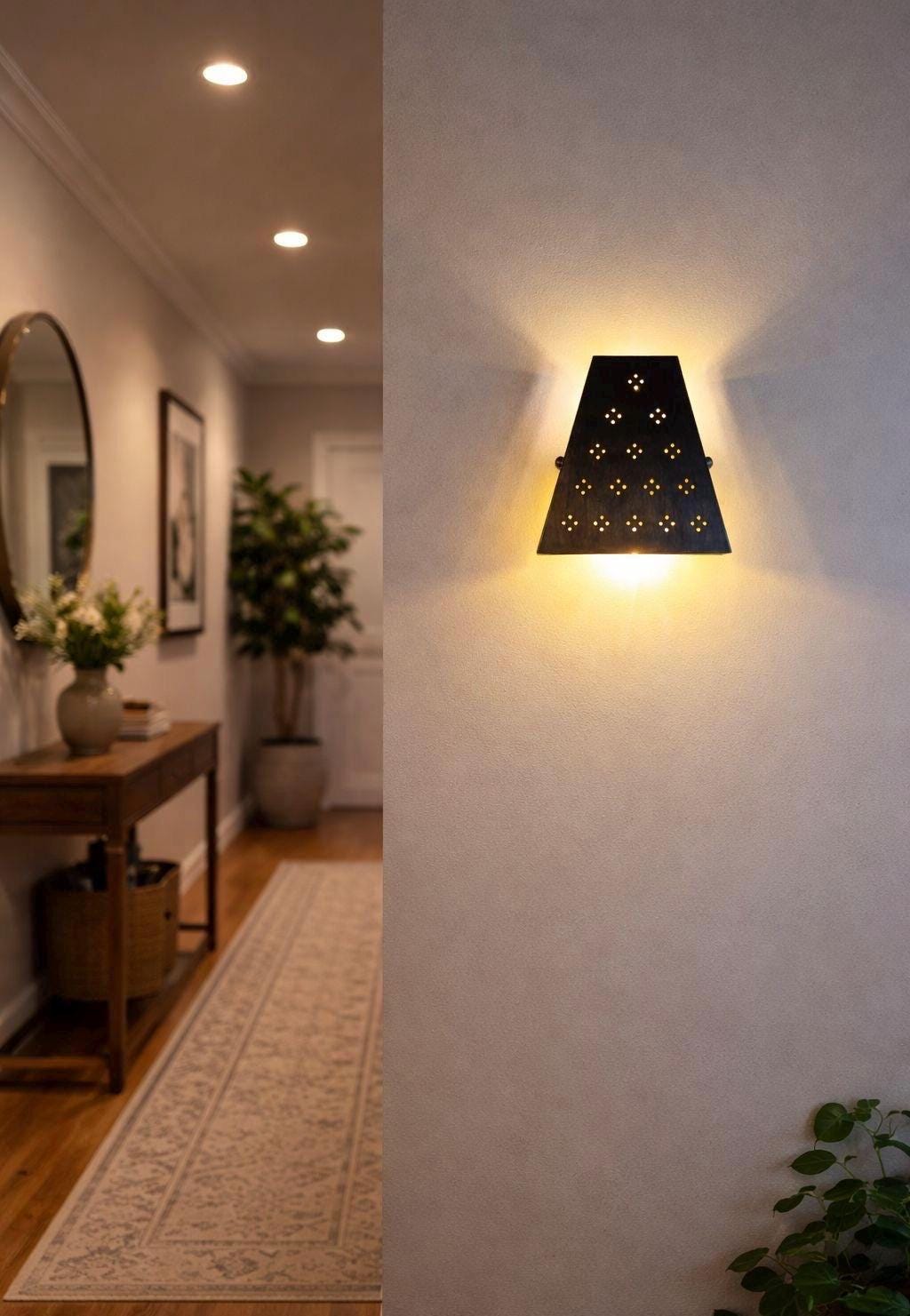 Triangular Metal Star Lantern - Handmade Brass Wall Lamp | Ambient Wall Lighting