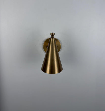 Handmade Brass Wall Sconce – Minimalist Cone Shade Wall Light With Ivory Finish - optimized image