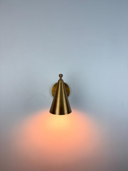Handmade Brass Wall Sconce – Minimalist Cone Shade Wall Light With Ivory Finish - optimized image