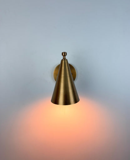 Handmade Brass Wall Sconce – Minimalist Cone Shade Wall Light With Ivory Finish - optimized image