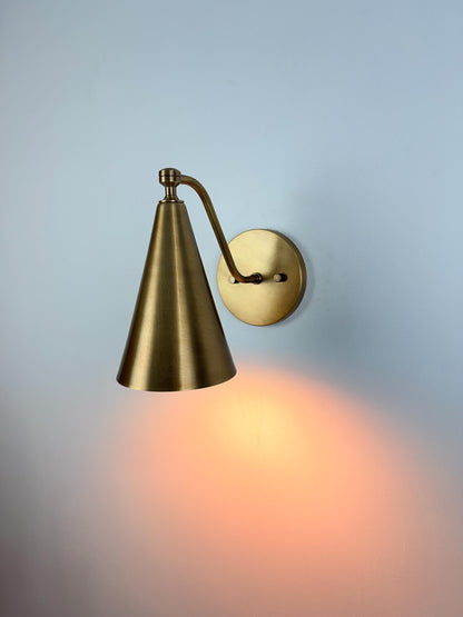 Handmade Brass Wall Sconce – Minimalist Cone Shade Wall Light With Ivory Finish - optimized image