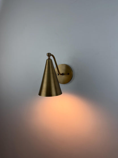 Handmade Brass Wall Sconce – Minimalist Cone Shade Wall Light With Ivory Finish - optimized image
