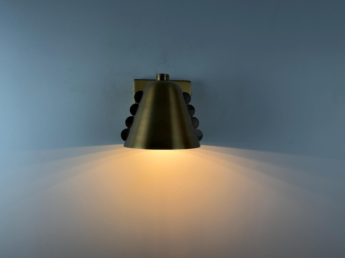 Handcrafted Brass Cone Wall Sconce – Mid-Century Rivet Accent Lamp