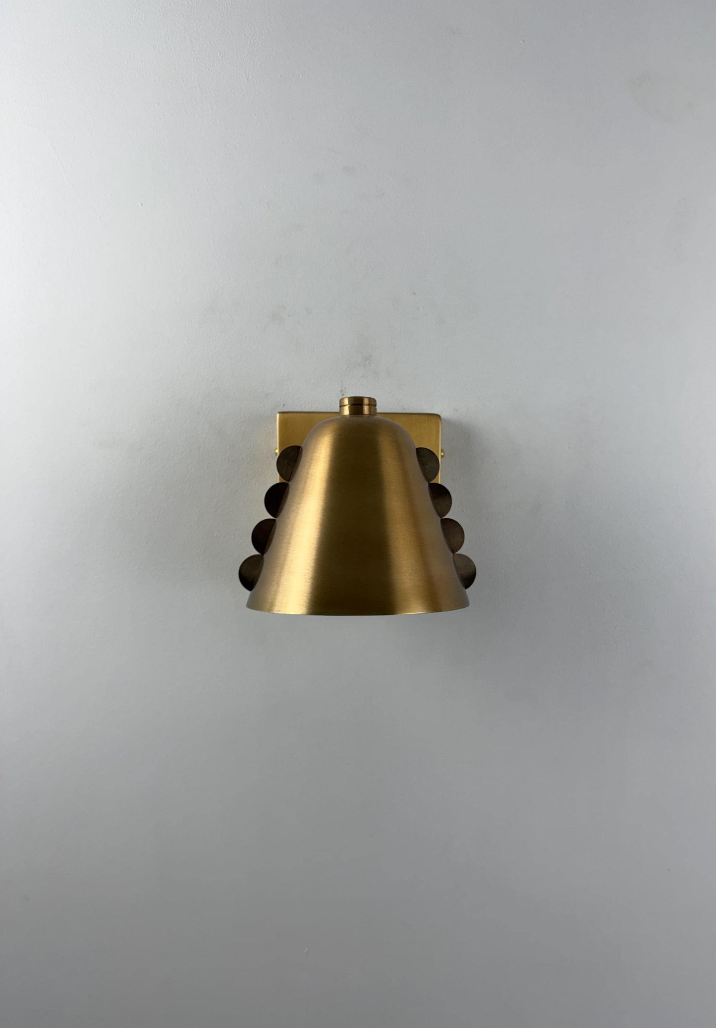 Handcrafted Brass Cone Wall Sconce – Mid-Century Rivet Accent Lamp