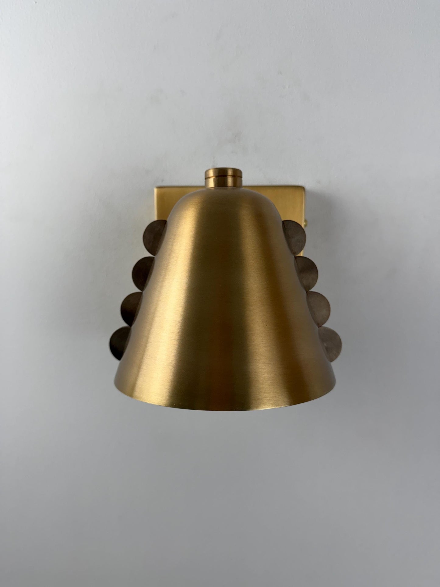 Handcrafted Brass Cone Wall Sconce – Mid-Century Rivet Accent Lamp