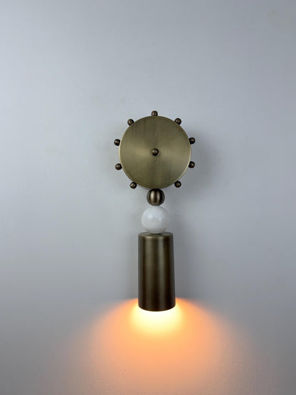 Handmade Brass Cylinder Wall Sconce with Alabaster | Italian Wall Light
