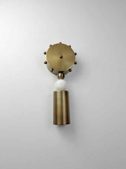 Handmade Brass Cylinder Wall Sconce with Alabaster | Italian Wall Light