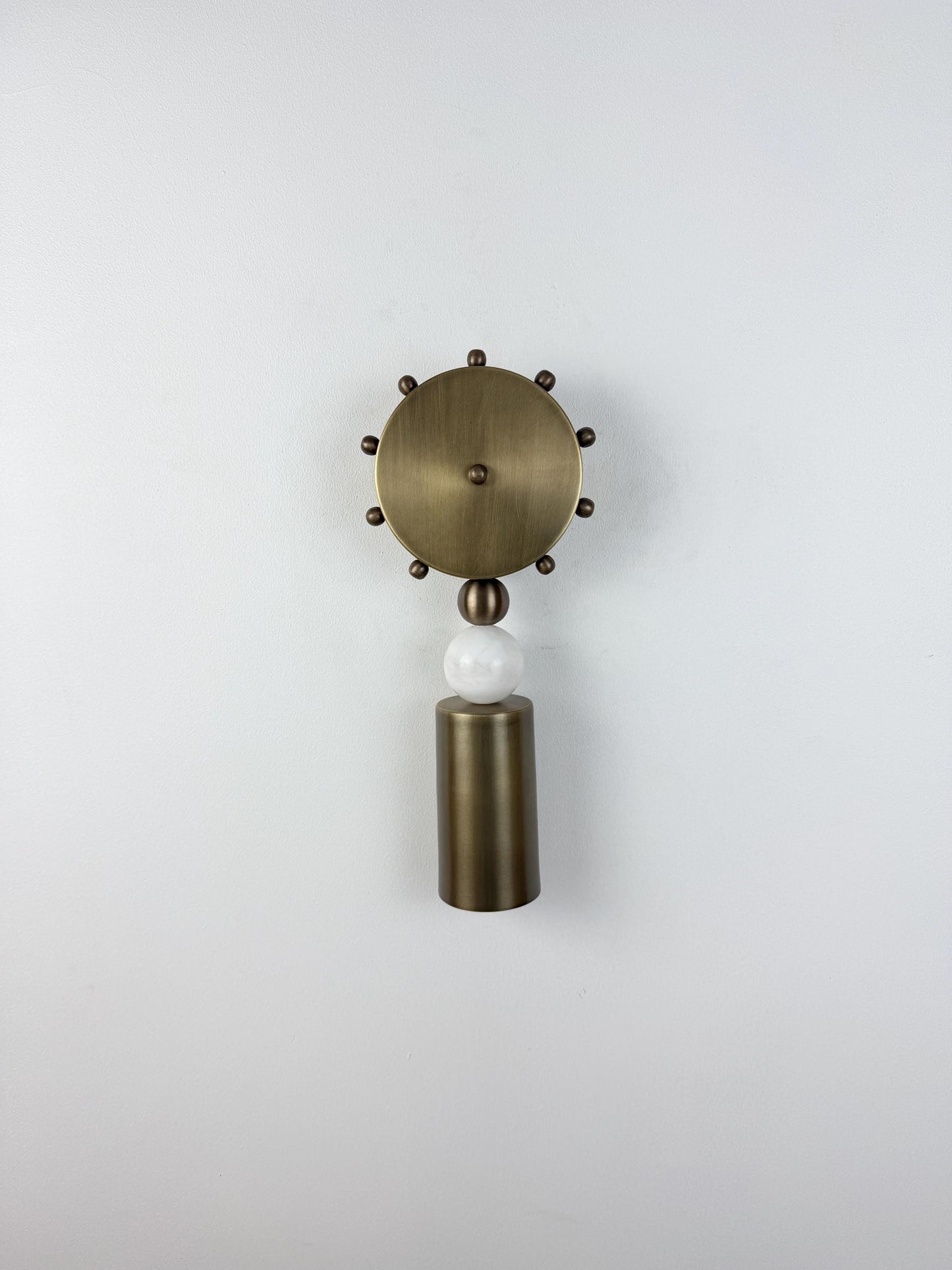 Handcrafted Brass Cylinder Wall Sconce with Alabaster, Italian Mid Century Modern Light