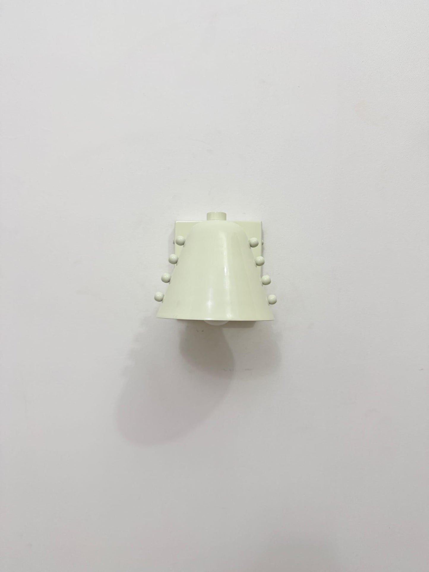 White Cone Brass Wall Sconce with Rivet Detailing – Handcrafted Mid-Century Modern Wall Lamp