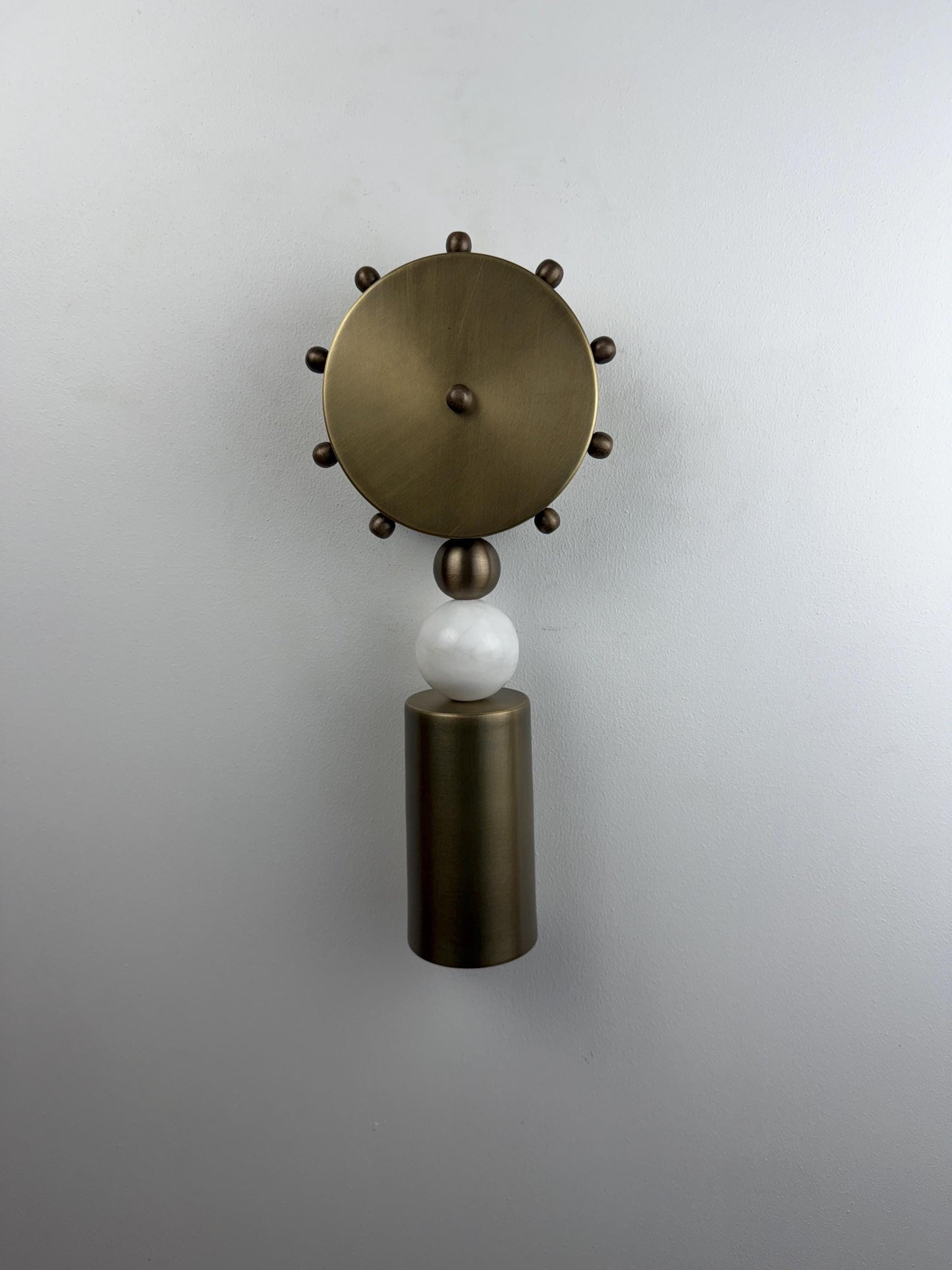 Handcrafted Brass Cylinder Wall Sconce with Alabaster, Italian Mid Century Modern Light