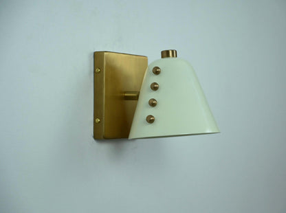 Ivory Cone Brass Wall Sconce with Rivet Detailing – Handcrafted Mid-Century Modern Wall Lamp - optimized image