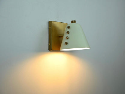 Ivory Cone Brass Wall Sconce with Rivet Detailing – Handcrafted Mid-Century Modern Wall Lamp - optimized image