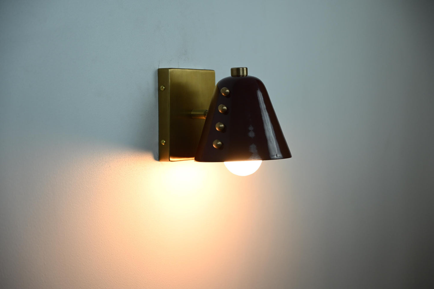 Handcrafted Brass Cone Wall Sconces Wine Shade: Mid-Century Modern Lighting | Wall Lamp - Pair