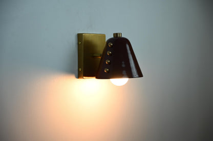 Handmade Brass Cone Wall Lamp Pair with Tapered Shade | Frost Lights