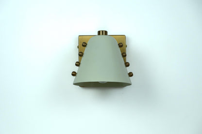 Ivory Cone Brass Wall Sconce with Rivet Detailing – Handcrafted Mid-Century Modern Wall Lamp - optimized image