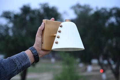 Ivory Cone Brass Wall Sconce with Rivet Detailing – Handcrafted Mid-Century Modern Wall Lamp - optimized image