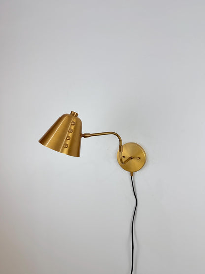 Handmade Brass Swing Arm Wall Sconce | Adjustable Cone Wall Lamp