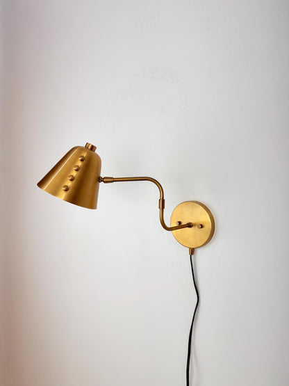 Handmade Brass Swing Arm Wall Sconce | Adjustable Cone Wall Lamp