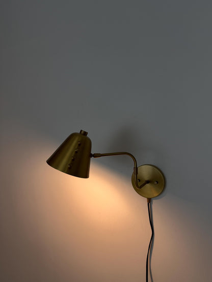 Handmade Brass Swing Arm Wall Sconce | Adjustable Cone Wall Lamp