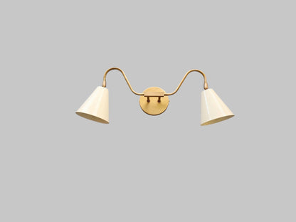 Double Cone Brass Wall Sconce with Cream Shades | Frost Lights