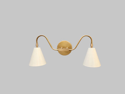 Double Cone Brass Wall Sconce with Cream Shades | Frost Lights