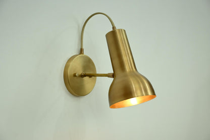 Modern Brass Gooseneck Wall Sconce – Adjustable Mid Century Reading Lamp - optimized image