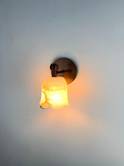 Handmade Alabaster Stone Wall Sconce | Organic Brass Contemporary Light - optimized image