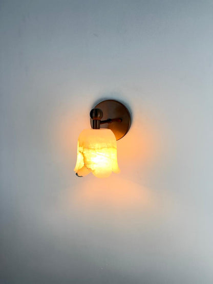 Handmade Alabaster Stone Wall Sconce | Organic Brass Contemporary Light - optimized image