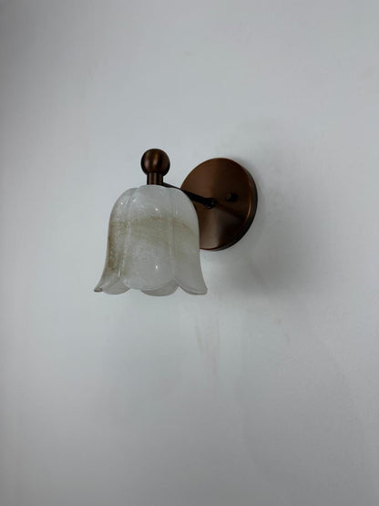 Handmade Alabaster Stone Wall Sconce | Organic Brass Contemporary Light - optimized image
