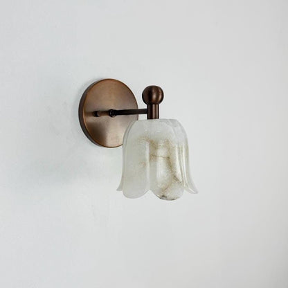 Handmade Alabaster Stone Wall Sconce | Organic Brass Contemporary Light - optimized image