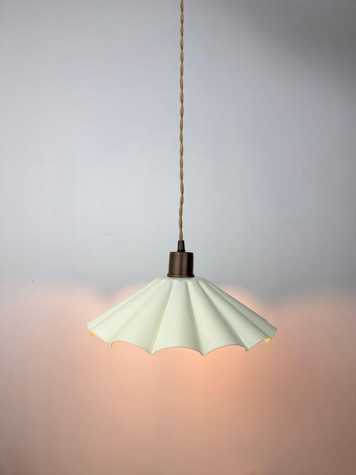 Handmade Scalloped Pendant Light | Modern Pleated Hanging Ivory Lamp, Organic Contemporary Style
