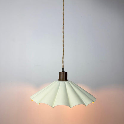 Handmade Scalloped Pendant Light – Modern Pleated Hanging Ivory Lamp - optimized image