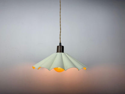 Handmade Scalloped Pendant Light – Modern Pleated Hanging Ivory Lamp - optimized image