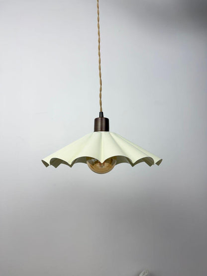 Handmade Scalloped Pendant Light – Modern Pleated Hanging Ivory Lamp - optimized image