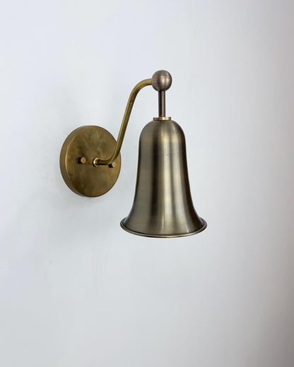 Handmade Solid Brass Bell Wall Sconce, Antique Finish, Mid Century Modern Bedside Lamp - optimized image