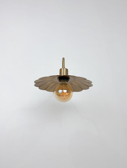 Modern Brass Flower Wall Sconce with Amber Shade | 10" W x 6" H - optimized image