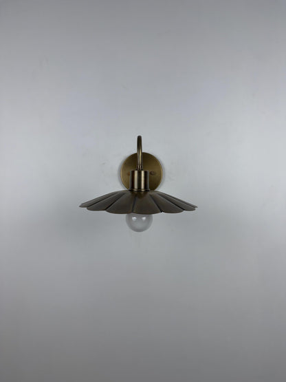 Modern Brass Flower Wall Sconce with Amber Shade | 10" W x 6" H - optimized image