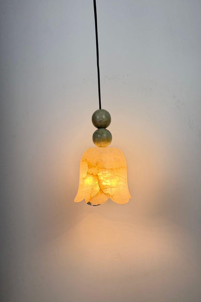 Handcrafted Alabaster Pendant Light – Natural Stone Organic Ceiling Lamp - optimized image