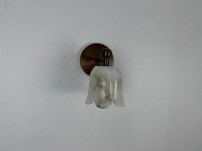 Handmade Alabaster Stone Wall Sconce | Organic Brass Contemporary Light - optimized image