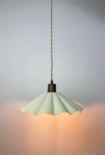 Handmade Scalloped Pendant Light – Modern Pleated Hanging Ivory Lamp - optimized image