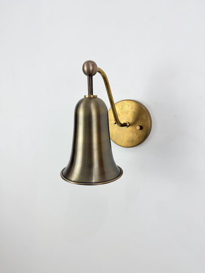 Handmade Solid Brass Bell Wall Sconce, Antique Finish, Mid Century Modern Bedside Lamp - optimized image