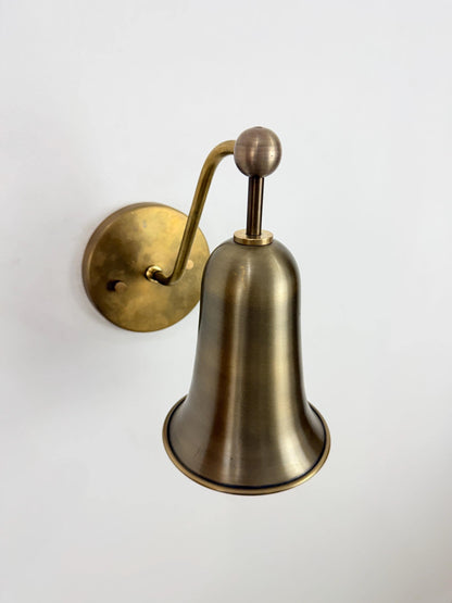 Handmade Solid Brass Bell Wall Sconce, Antique Finish, Mid Century Modern Bedside Lamp - optimized image