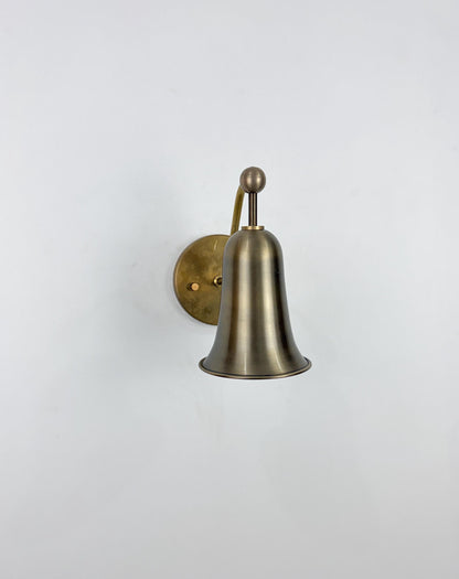 Handmade Solid Brass Bell Wall Sconce, Antique Finish, Mid Century Modern Bedside Lamp - optimized image
