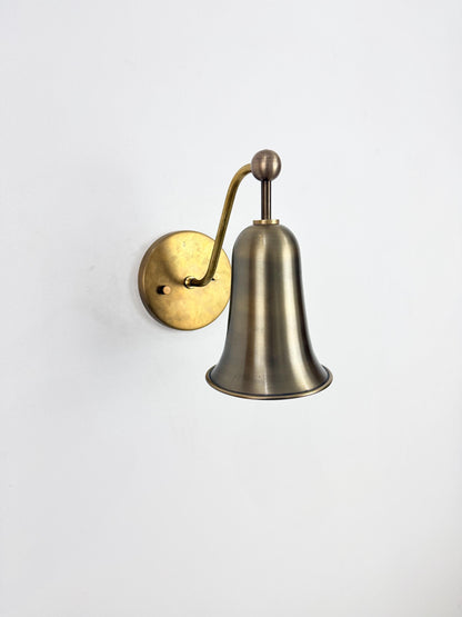 Handmade Solid Brass Bell Wall Sconce, Antique Finish, Mid Century Modern Bedside Lamp - optimized image