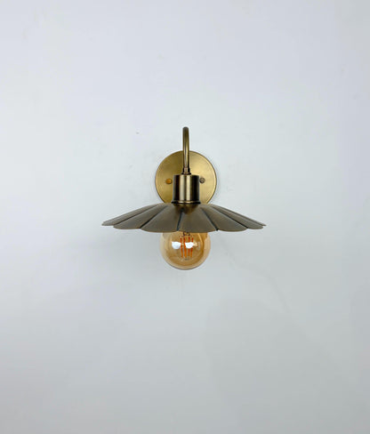 Modern Brass Flower Wall Sconce with Amber Shade | 10" W x 6" H - optimized image