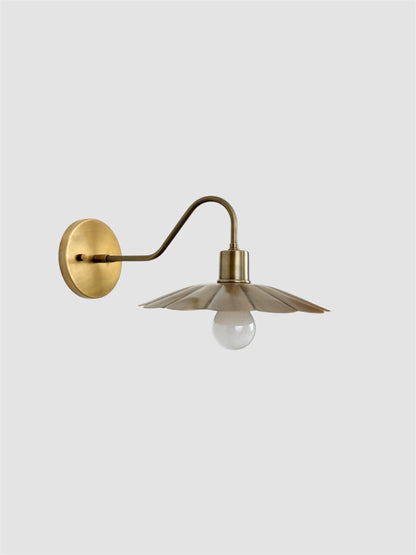 Modern Brass Flower Wall Sconce with Amber Shade | 10" W x 6" H - optimized image