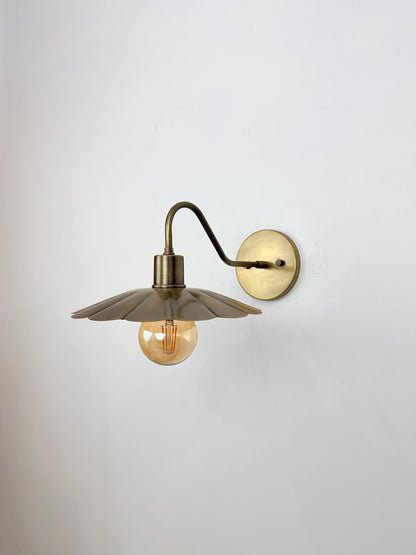 Modern Brass Flower Wall Sconce with Amber Shade | 10" W x 6" H - optimized image