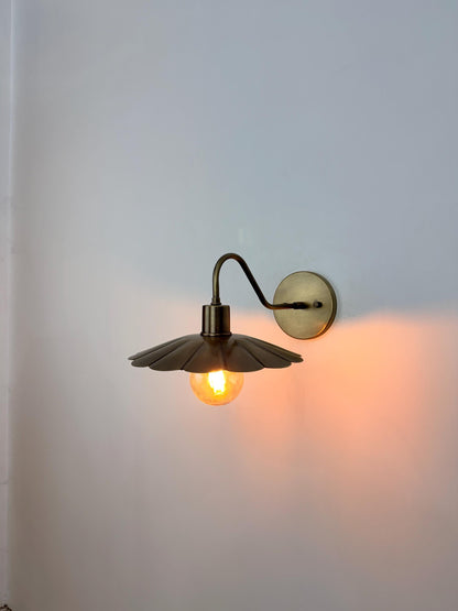 Modern Brass Flower Wall Sconce with Amber Shade | 10" W x 6" H - optimized image